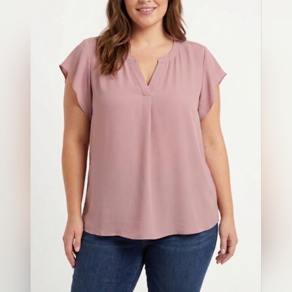🌷Reitmans R Essentials Dusty Rose Short Sleeve V-Neck Blouse🌷size:3X